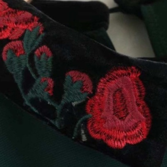 Zara Trafaluc Embroidered Peter Pan collar short sleeve green dress Sz M - Picture 10 of 11